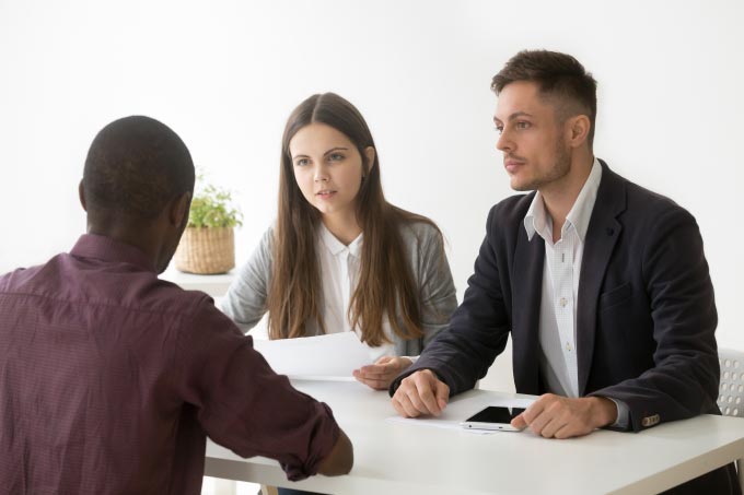 A couple discussing US family visa options
